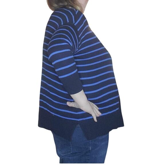 Talbots Size 1XP Petite Blue Striped Open Front Sweater Cardigan Pima Cotton - Picture 3 of 9